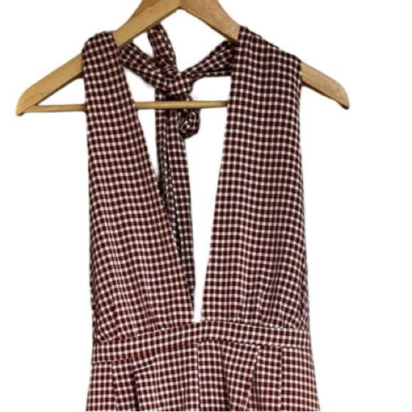 Cider Brown Gingham Plunge V-Neck One Piece Wide Leg Pantsuit Jumpsuit Size XL - Picture 13 of 16